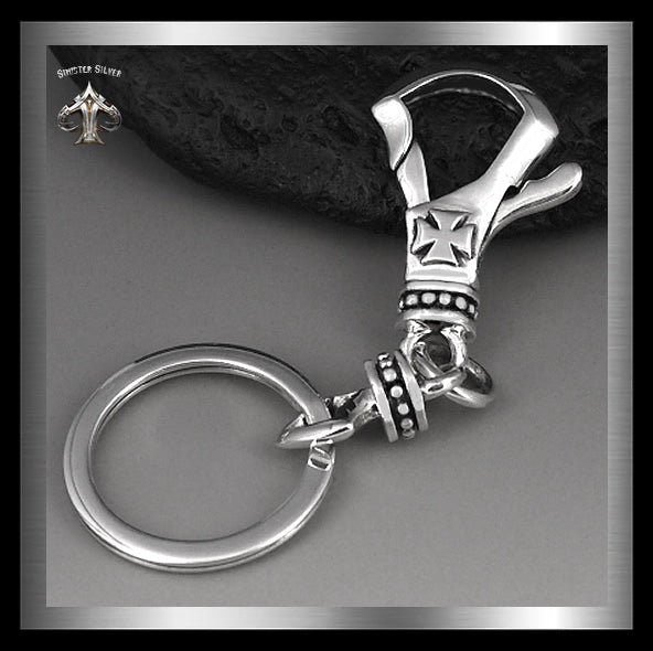 Sinister Silver Co. Biker Iron Cross Medieval Keychain, Keyring 925 Sterling Silver Jewelry